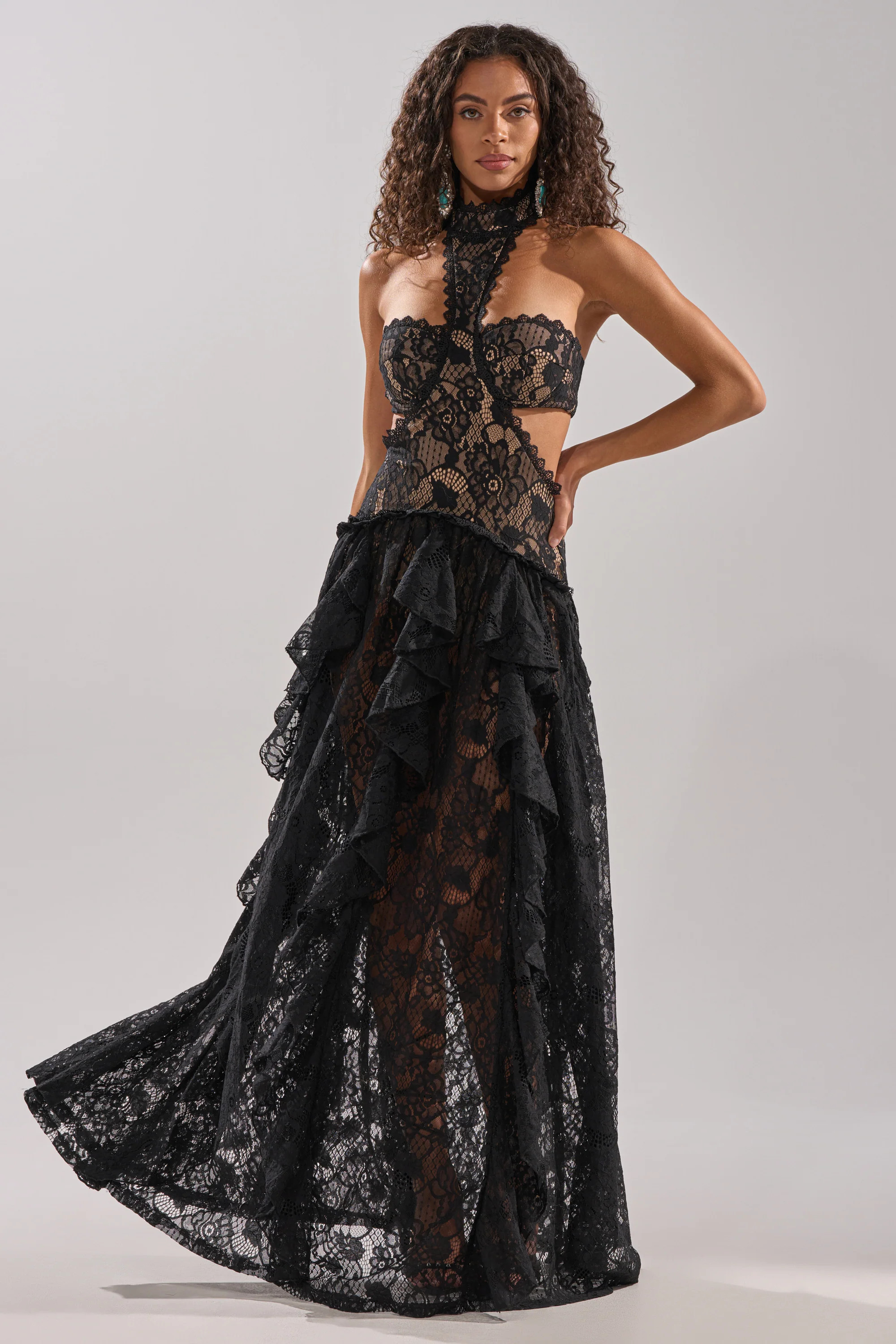 KYLA LACE MAXI DRESS IN BLACK | AKIRA