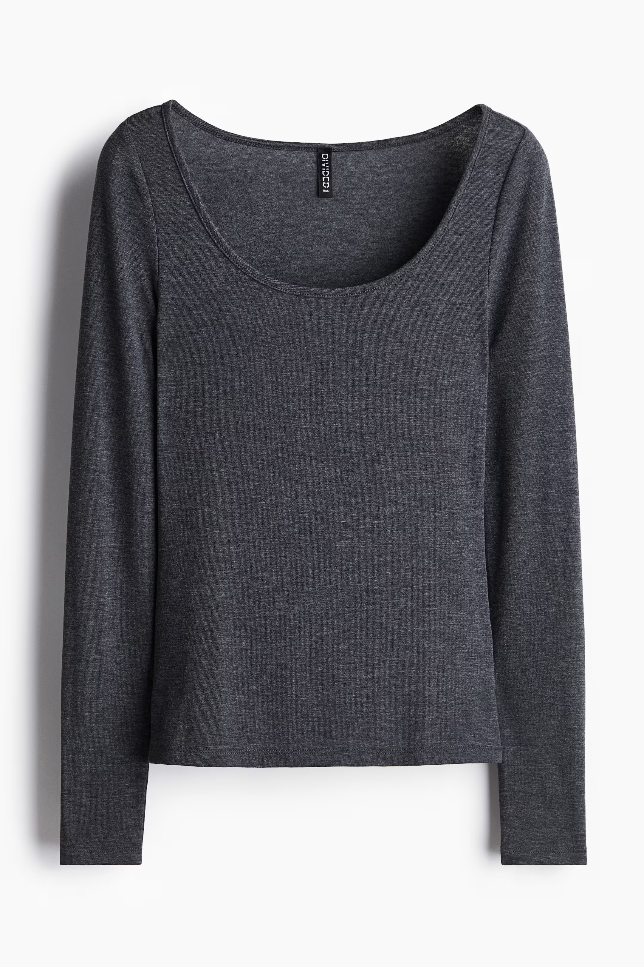 Scoop-neck top - Dark grey marl - Ladies | H&M GB | H&M (UK, MY, IN, SG, PH, TW, HK)