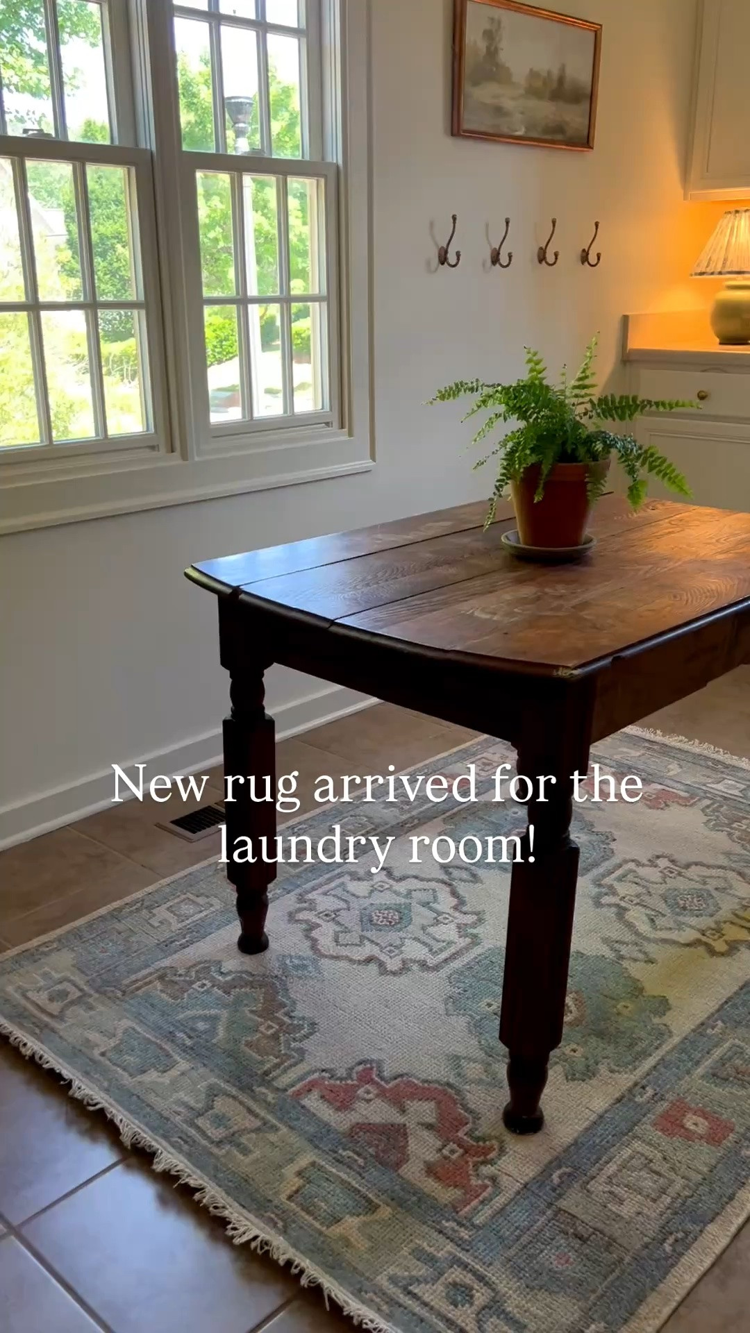 Oushak rug Landry room decor cabinet pulls gold cabinet handles Landry room blue and cream rug grandmillennial home style

#LTKHome