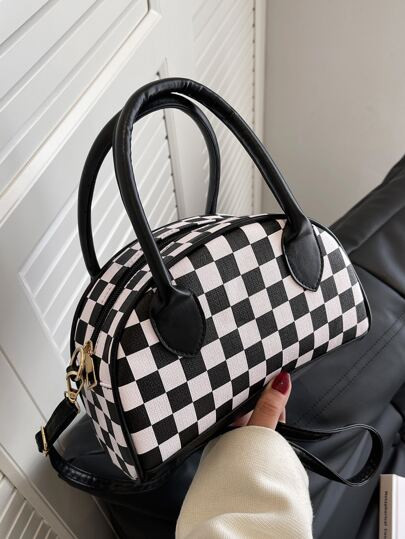 Checkered Graphic Double Handle Dome Bag | SHEIN