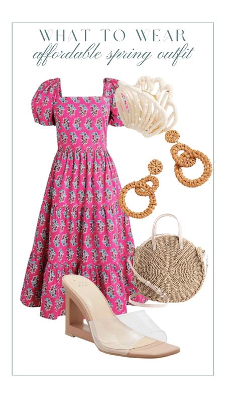 Affordable spring outfit idea
Heels
Raffia bag
Target
Amazon
JCrew factory 