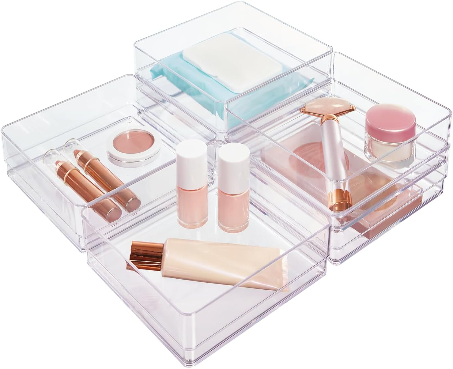 STORi SimpleSort 6-Piece Stackable Clear Drawer Organizer Set | 6" x 6" x 2" Square Trays | Small Makeup Vanity Storage Bins and Office Desk Drawer Dividers | Made in USA | Amazon (US)