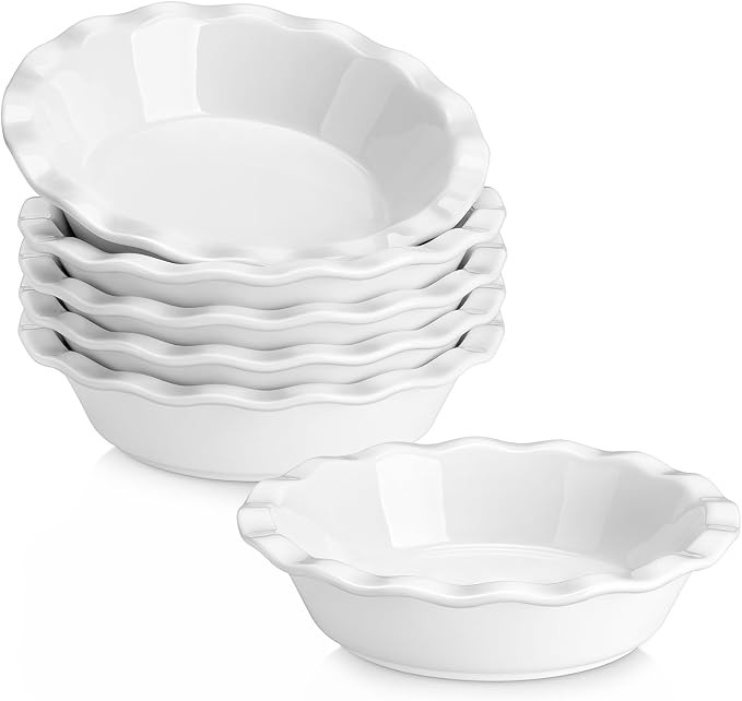 MALACASA Ceramic Mini Pie Pans Set of 6, 6 Inch Pie Plates for Baking with Ruffled Edge, Small Qu... | Amazon (US)