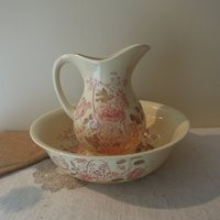 Vintage Pink Transferware Ironstone/Royal Crownford ""Charlotte"" Flowers Bowl & Pitcher Set Made in England | Etsy (US)