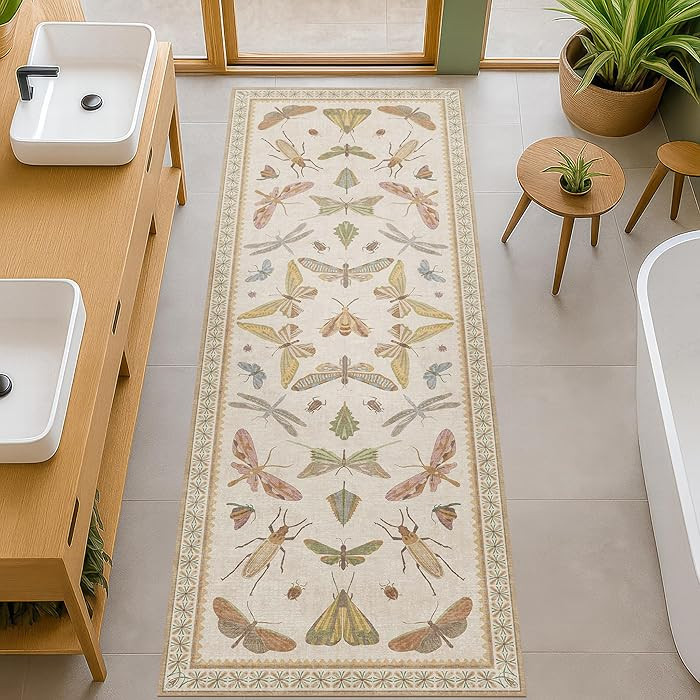 Boho 2x5 Long Bathroom Rug - Laundry Room Rug Runner for Kitchen, Washable Non Slip Soft Stain Re... | Amazon (US)
