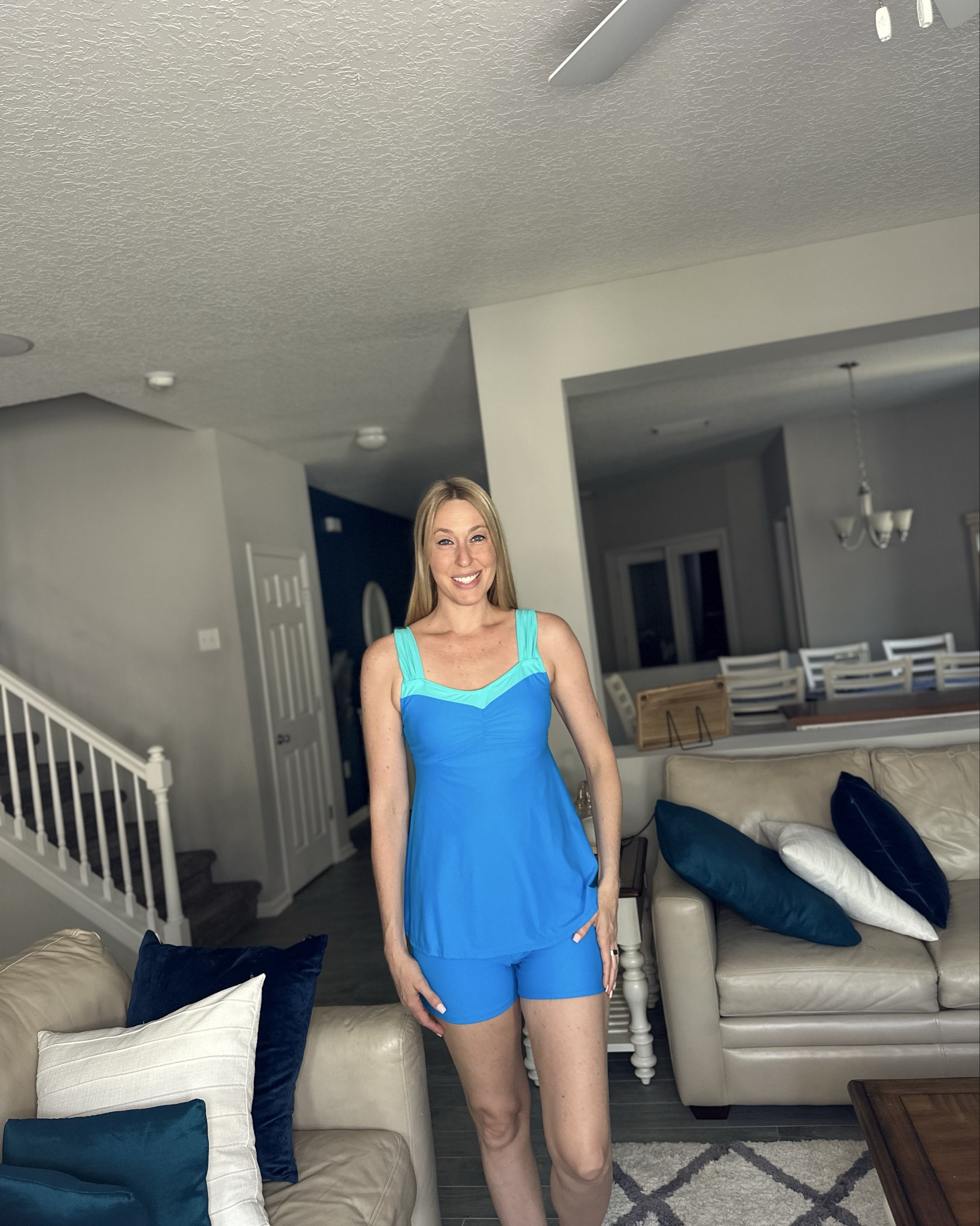 Two piece blue swim set 
💙it has shorts and a built in support for the bust 
💙 comfy and perfect for beach moms 
💙wearing small in it, fits true to size and I am 5’10”
💙 Amazon fashion , Amazon under $50

#LTKSwim #LTKTall
