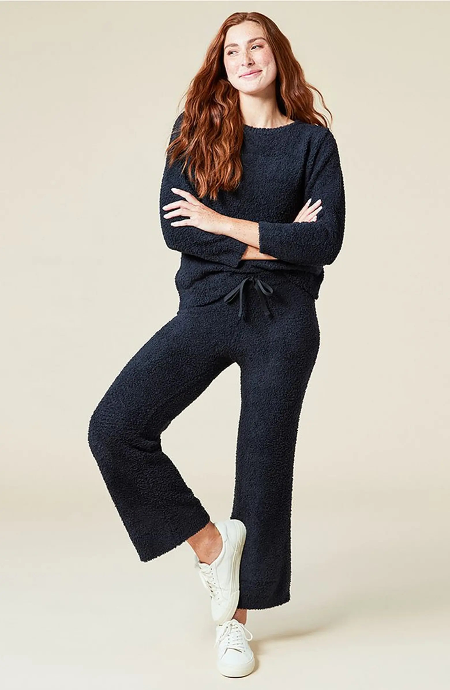 Solid Marshmallow Reverse Seam Crew Neck Lounge Set with Bracelet Sleeve | Nordstrom