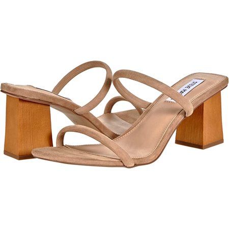 Steve Madden Honey Tan Suede Slip On Open Toe High Wood-Look Block Heel Sandals | Walmart (US)
