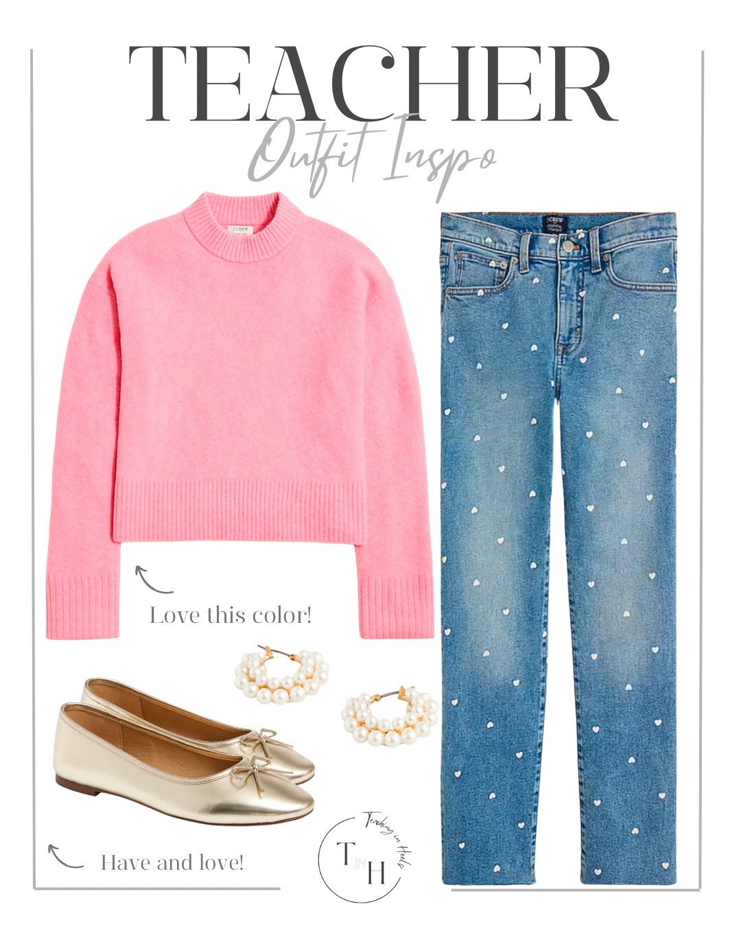 Pink sweater  pearl jeans   Gold flats  pearl earrings teacher style  teacher work style workwear  business casual  business office outfit  teacher ootd  teacherfit   ootd  shirt trendteacher  teacher outfits  teacher


#LTKSeasonal #LTKSaleAlert #LTKHoliday