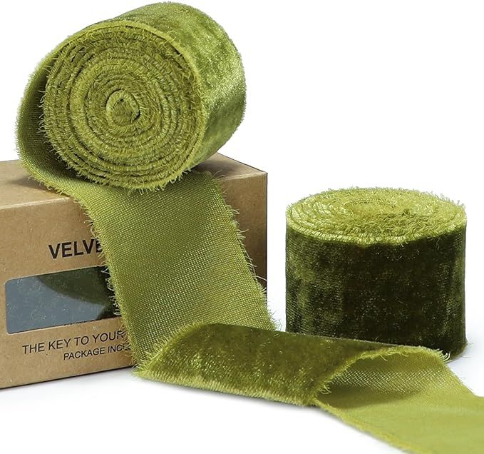Keypan Chirtsmas Tree Ribbon Olive Green Velvet Ribbon for Gift Wrapping - 1 1/2 inch Wide Handma... | Amazon (US)