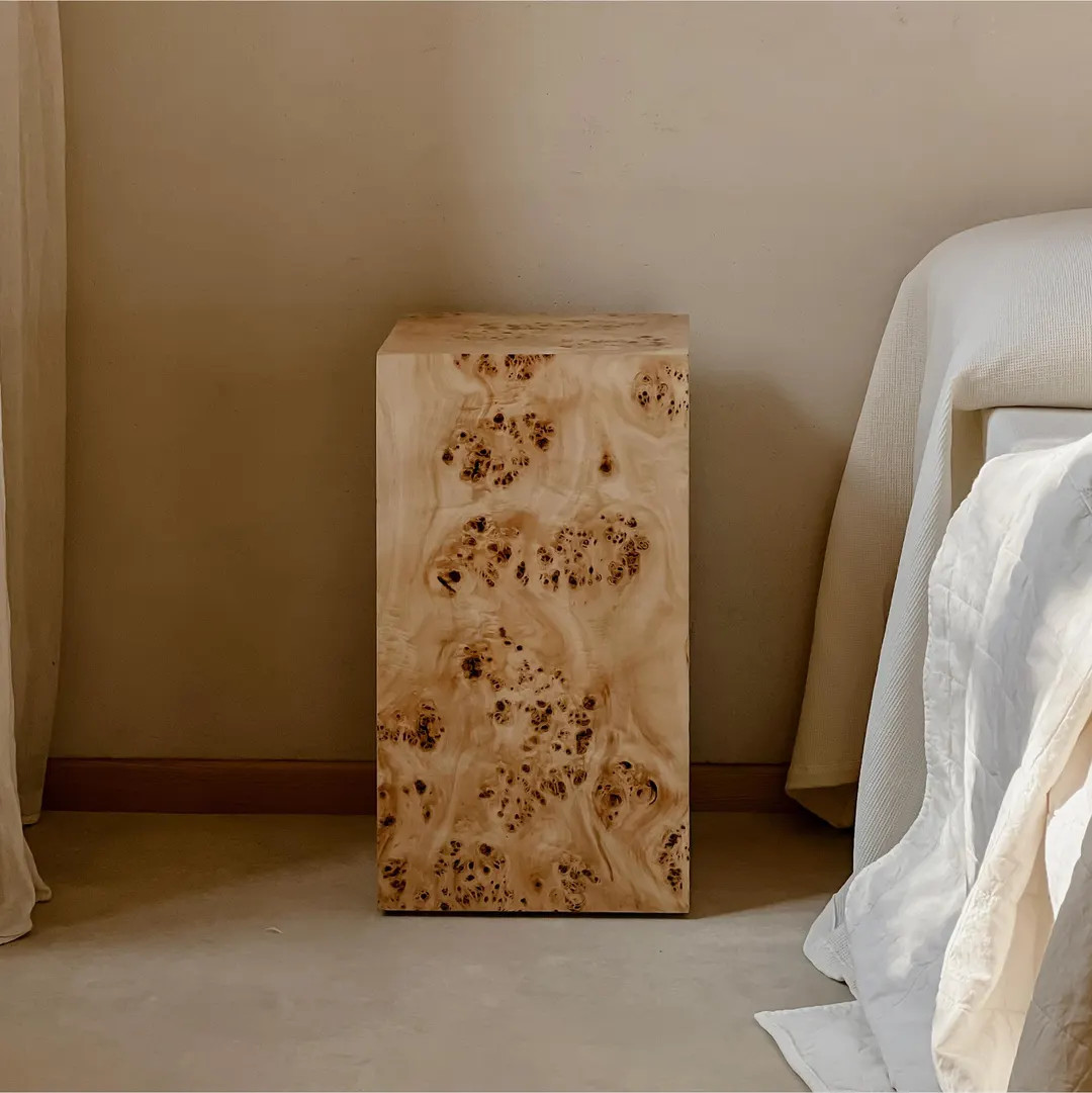 Plinth Side Table or Nightstand With Premium Burlwood Veneer Finish for Living Room or Bedroom. 3... | Etsy (US)