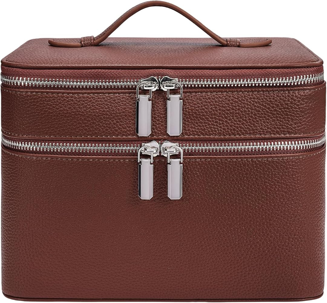 Makeup Case, Large Capacity Waterproof Double Layer Cosmetic Bag with Removable Divider, Double C... | Amazon (US)