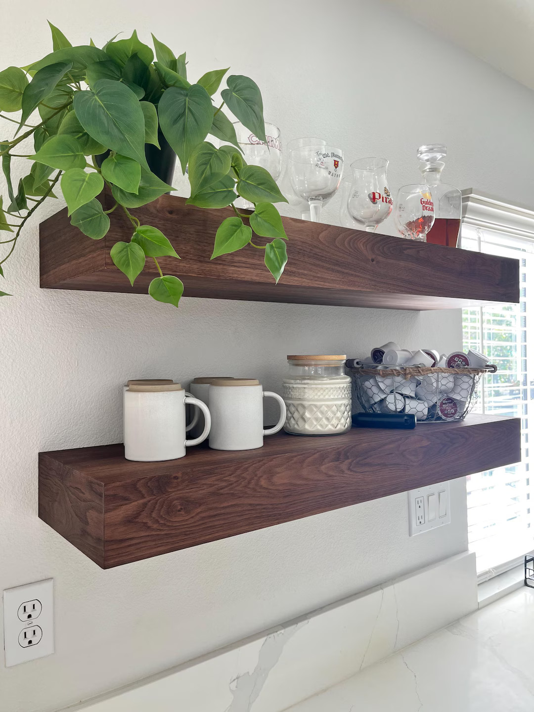 Walnut Floating Shelf, Custom Made Wood Wall Mounted Shelves, Rustic Walnut Shelving Display, Mod... | Etsy (US)