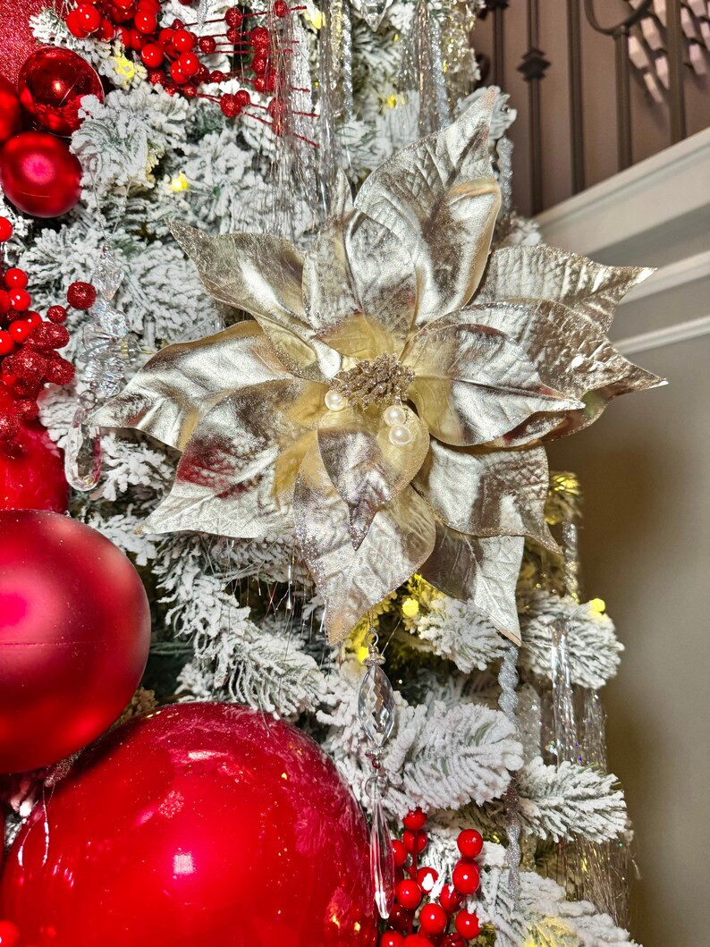 Metallic Champagne Pearl Poinsettia Christmas Stem Spray 13'' Set of 3 - Etsy | Etsy (US)