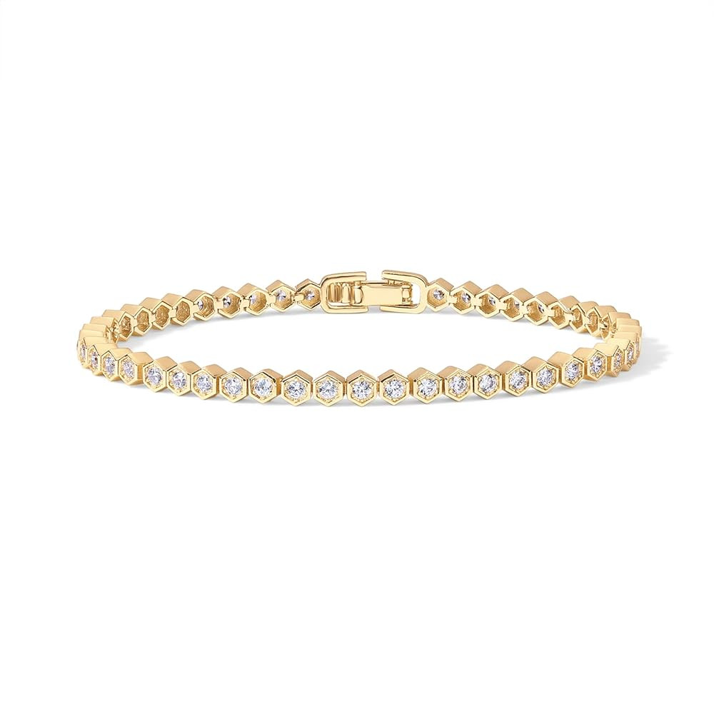 PAVOI 14K Gold Plated 2mm Cubic Zirconia Honeycomb Tennis Bracelet | Gold Bracelet for Women | Si... | Amazon (US)