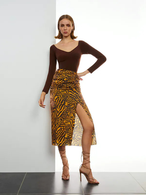 Nocturne Tiger Print Skirt - Brown - M | Verishop