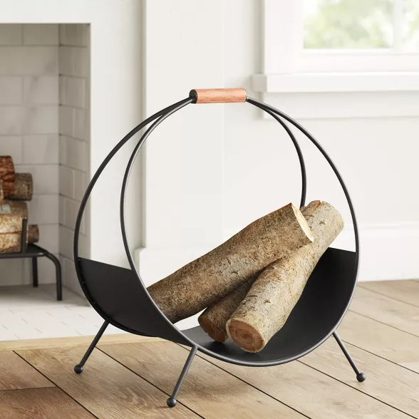 20" x 14" Iron Log Holder with Wood Handle Black - Threshold™ | Target