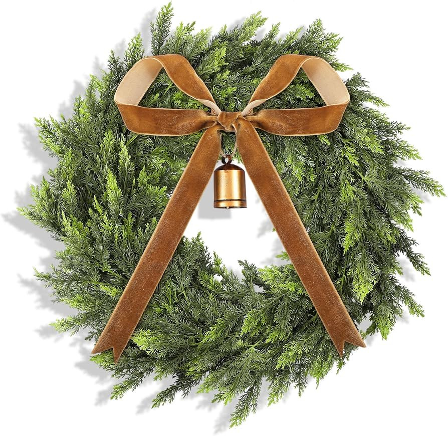 Dingion 20" Real Touch Christmas Cedar Wreath Artificial Cedar Wreaths for Front Door Winter Faux... | Amazon (US)