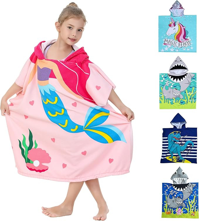 Athaelay Soft Microfiber Swim Cover-ups for 3 to 10 Years Old Kids Hooded Bath Beach Poncho Towel... | Amazon (US)