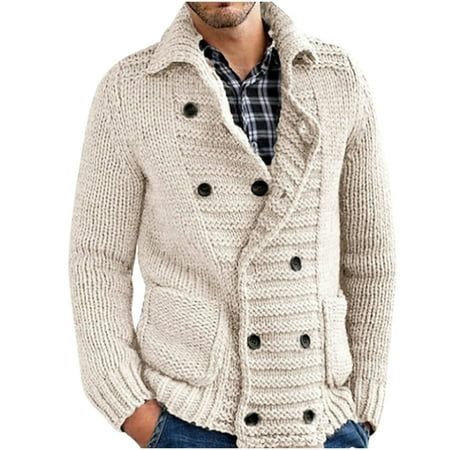 AXXD Turndown Collar Long Sleeve Solid Knit Cardigan Sweater Jacket Graphic Hoodies for Men Clearanc | Walmart (US)