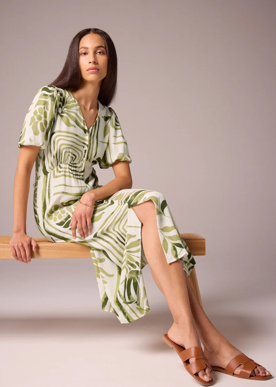 Et Vous Green Leaf Midi Tea Dress | Matalan (UK)