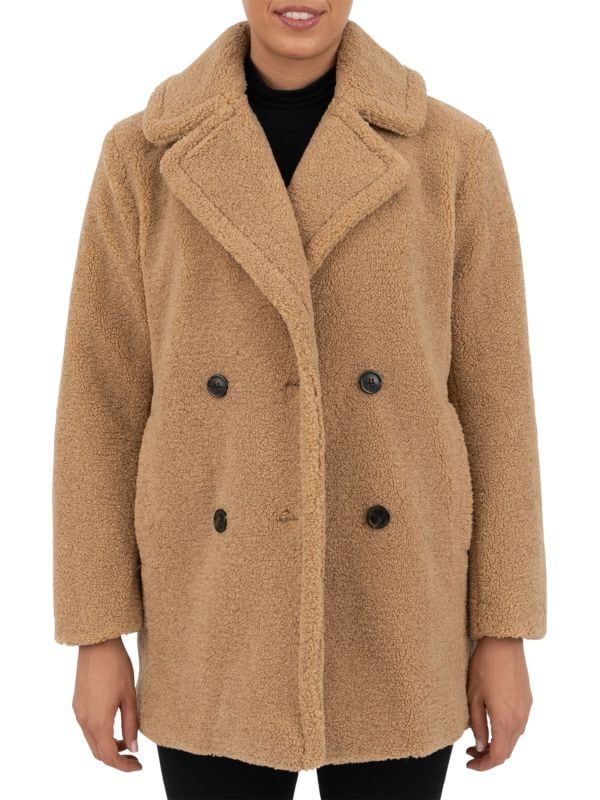 Kensie Faux Fur Double Breasted Teddy Coat on SALE | Saks OFF 5TH | Saks Fifth Avenue OFF 5TH