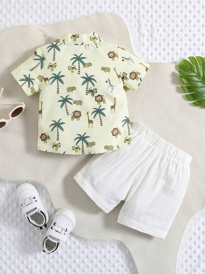 Baby Boy Coconut Tree & Animal Print Shirt & Shorts Without Tee | SHEIN