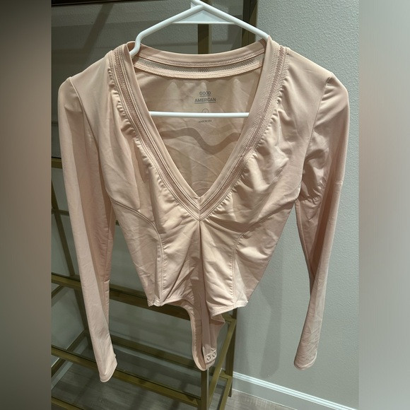Good American The Low Down V Neck Thong Bodysuit Blush Pink Size Small | Poshmark
