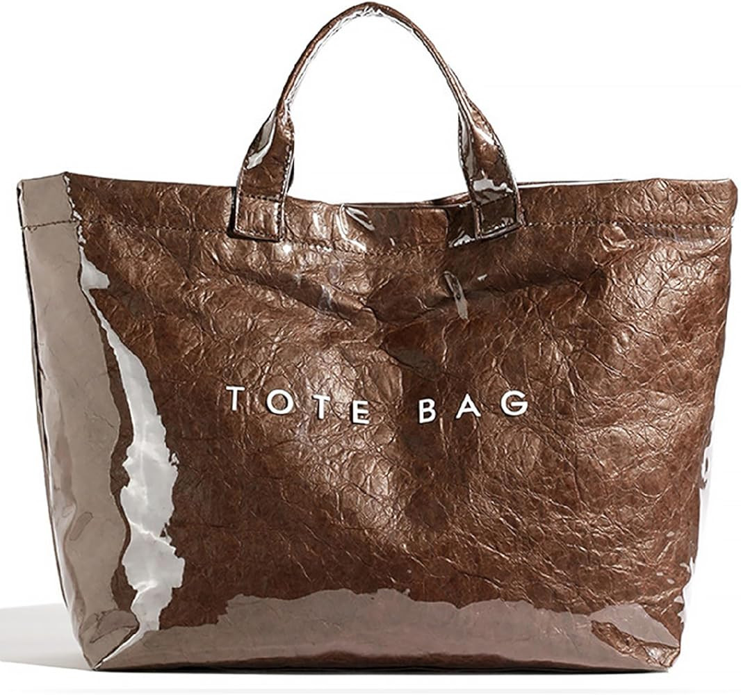 MINGRI Large Tote Bags for Women PVC Clear Totes Bag Plastic Carry All Bag Kraft Paper Shoulder H... | Amazon (US)