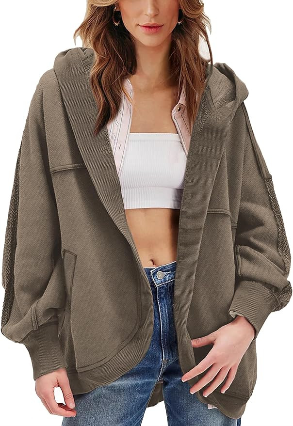 Womens Oversized Hooded Cardigan Jacket Open Front Raglan Sleeve Fall 2025 Sweatshirt Outfits Out... | Amazon (US)