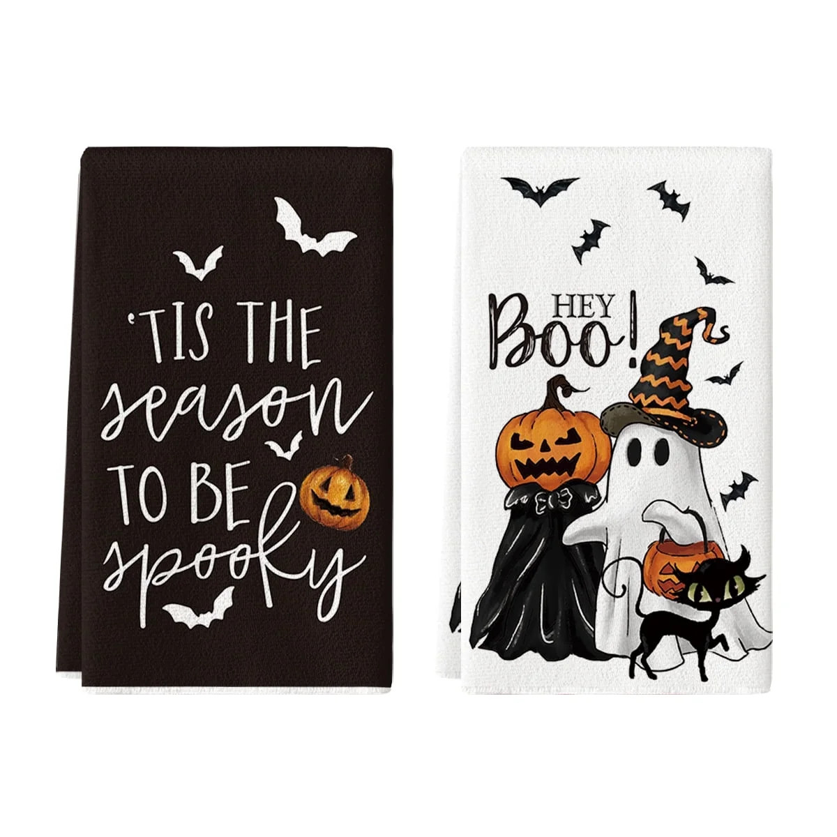 Smile Spooky Pumpkin Ghost Boo Bat Halloween Kitchen Dish Towels 2 Set 18 x 26 inch | Walmart (US)