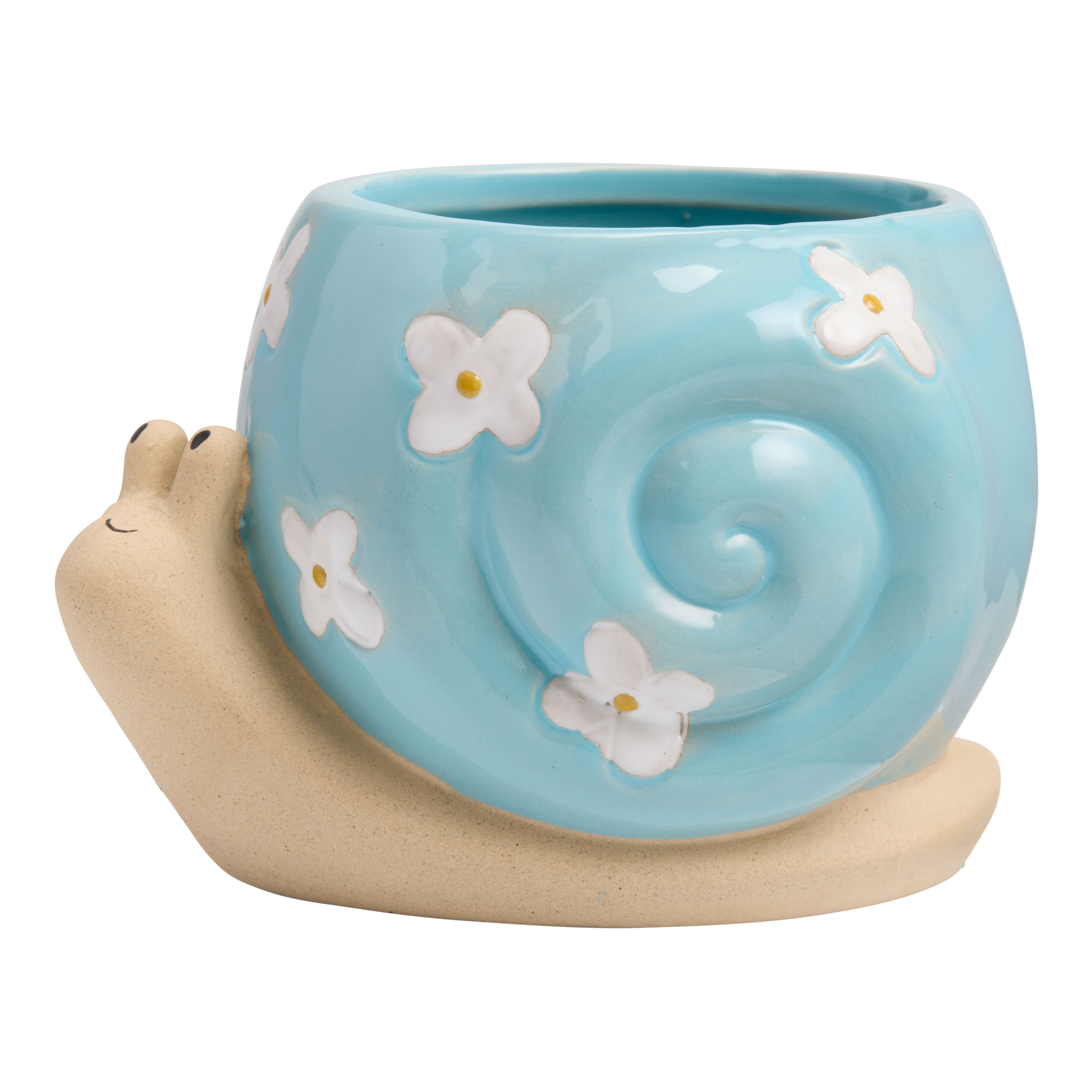 Blue Ceramic Flower Snail Planter | World Market