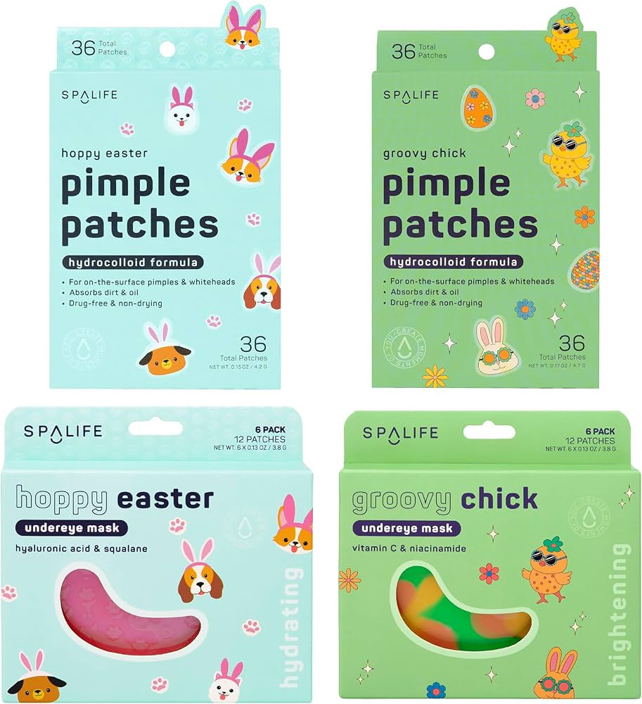 SpaLife Hoppy Easter & Groovy Chick Undereye Mask & Pimple Patch Duos – Hydrogel Hydrocolloid P... | Amazon (US)