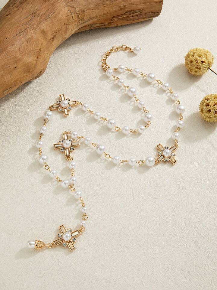 1pc Women's Fashionable Pearl Decor Long Sweater Chain Necklace | SHEIN