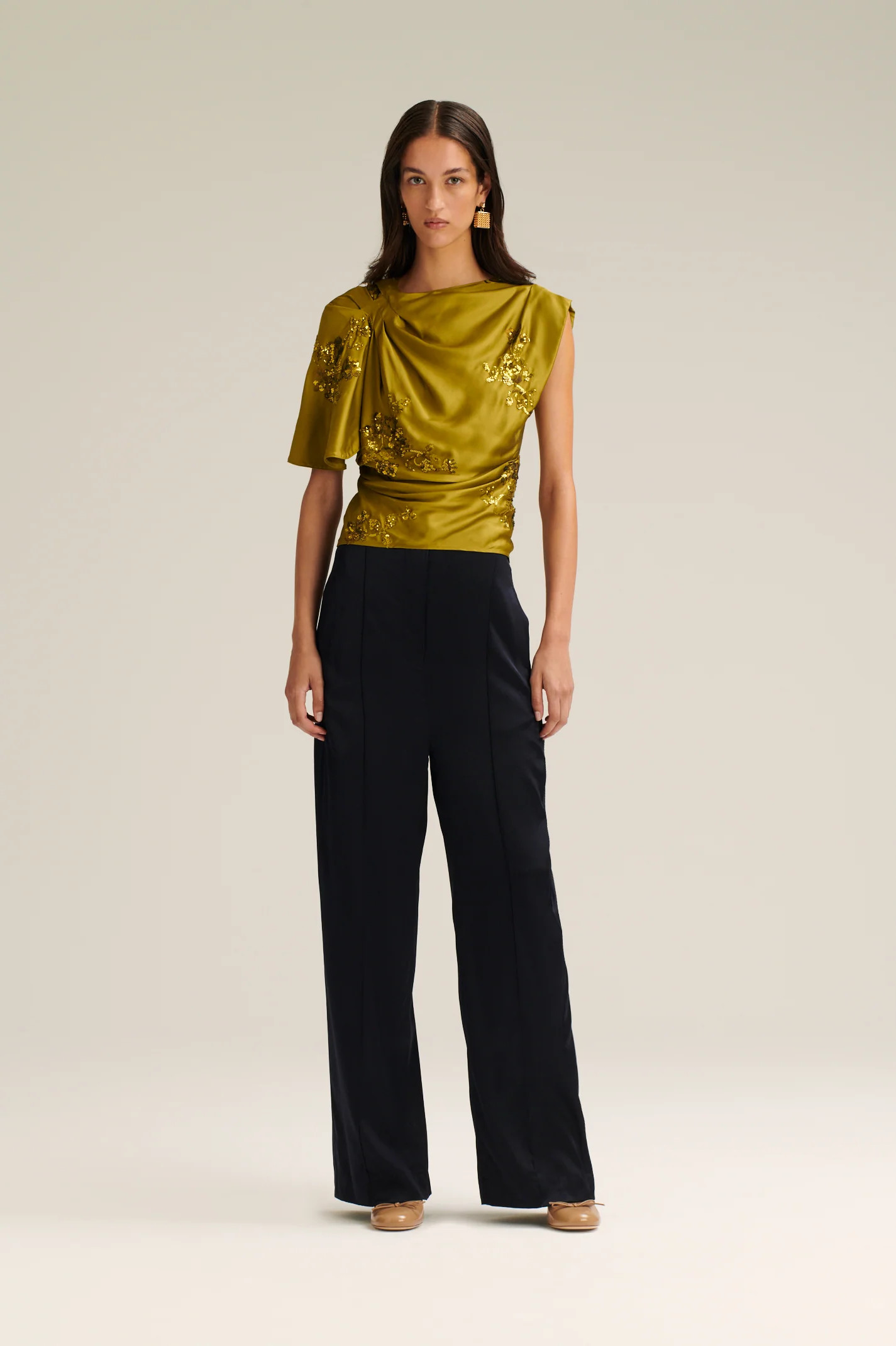 BEADED SATIN DRAPED TOP - ARMY - Scanlan Theodore | Scanlan Theodore