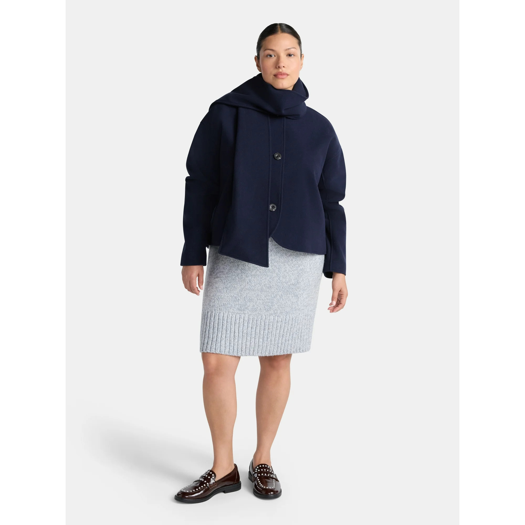 Free Assembly Women's Faux Wool Jacket with Scarf, Sizes XS-XXL | Walmart (US)