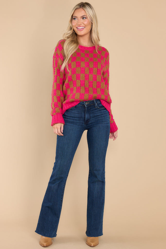 One Move Ahead Fuchsia Pink Checkered Sweater | Red Dress 