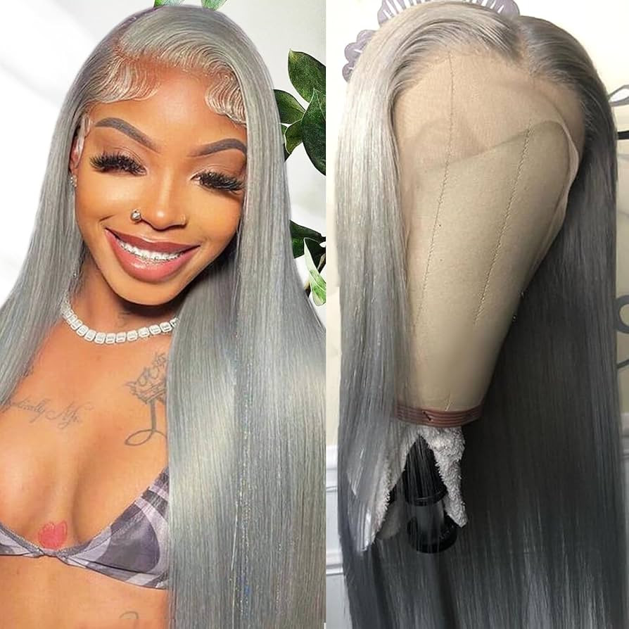 Missyvan 13X6 Lace Front Wig Long Straight Grey Synthetic Lace Front Wig Glueless with Natural Ha... | Amazon (US)