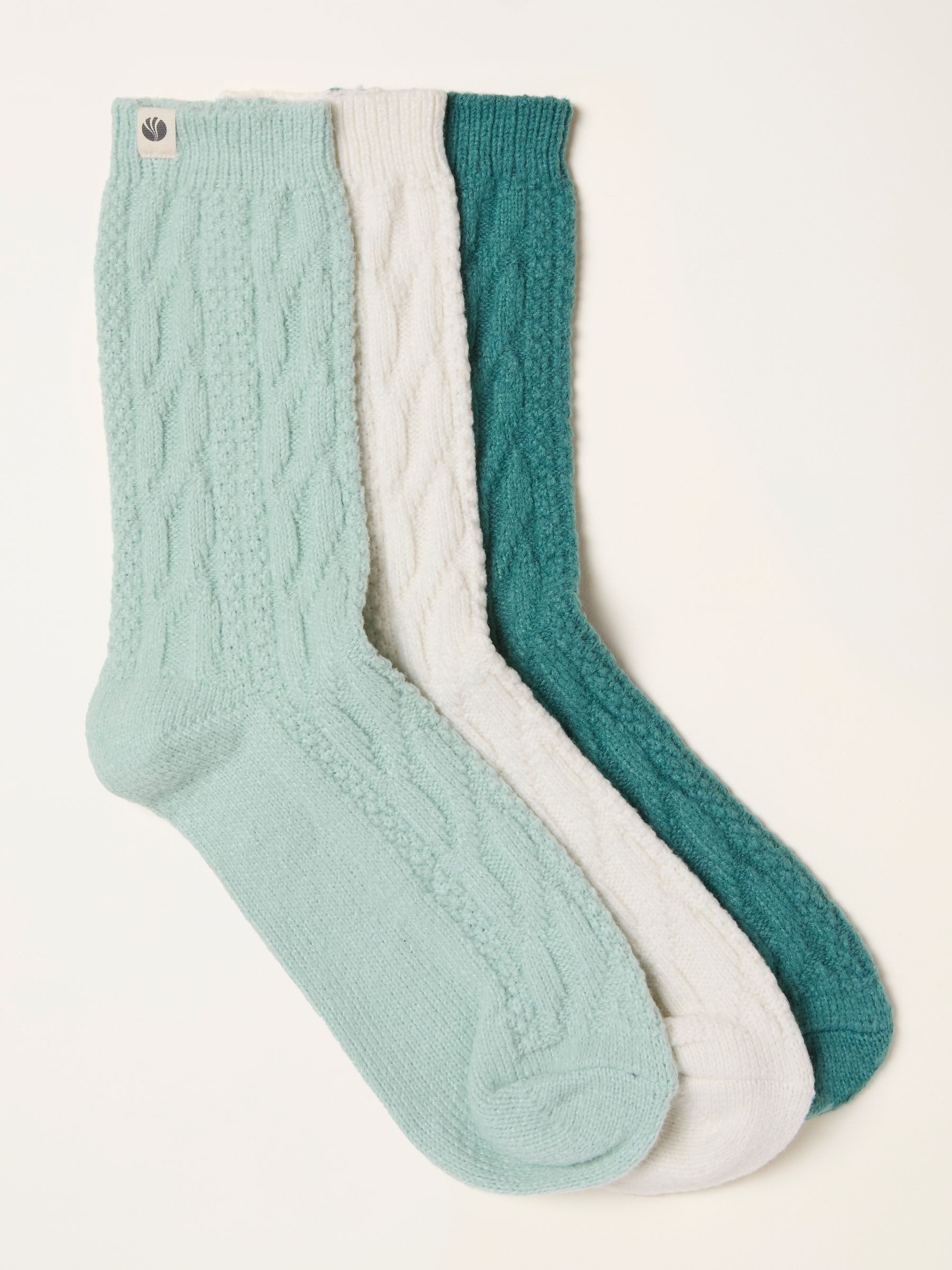 Teal Blue 3 Pairs of Cosy Cable Socks | FatFace | Fat Face