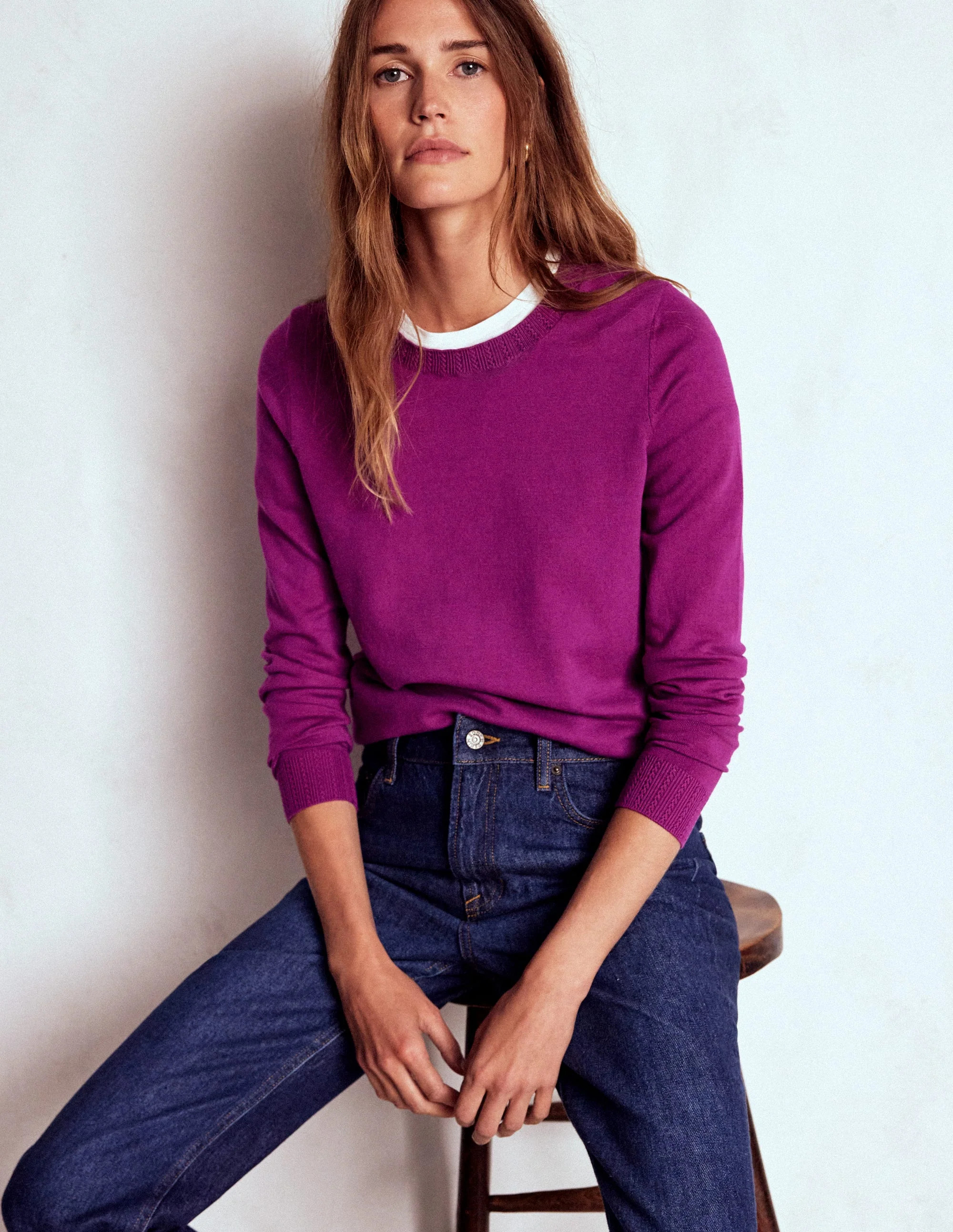 Emilia Cotton Crew Sweater-Regal Purple | Boden (US)