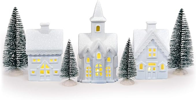 Amazon.com: Mark Feldstein & Associates Village with Trees White 6 inch Unglazed Porcelain Christ... | Amazon (US)