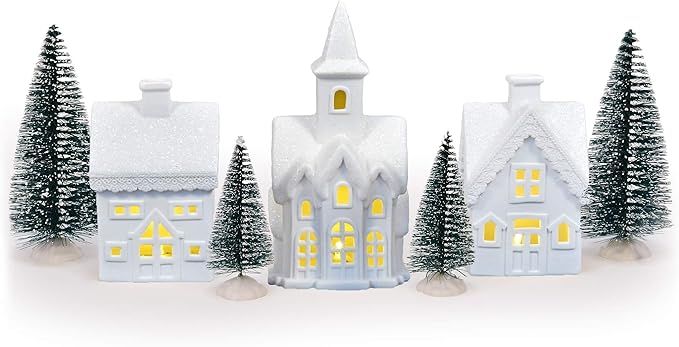 Mark Feldstein & Associates Village with Trees White Unglazed Porcelain Christmas Figurines, 7 Pi... | Amazon (US)