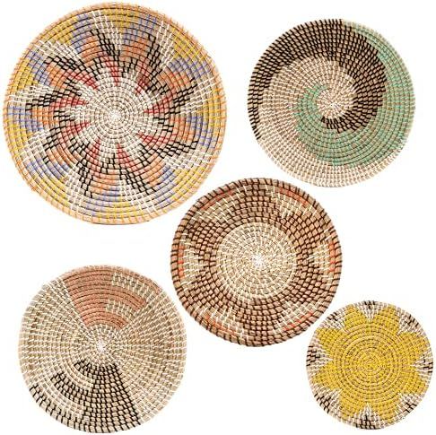HNC ECOLIFE Woven Wall Decor Set of 5 - Decorative Wall Baskets Decor - Rattan Woven Fruit Basket -  | Amazon (US)