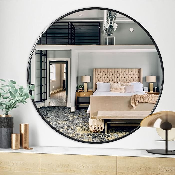 Large Round Mirror 48 Inch Circle Black Mirror, Metal Framed Oversized Round Mirror Modern Style,... | Amazon (US)