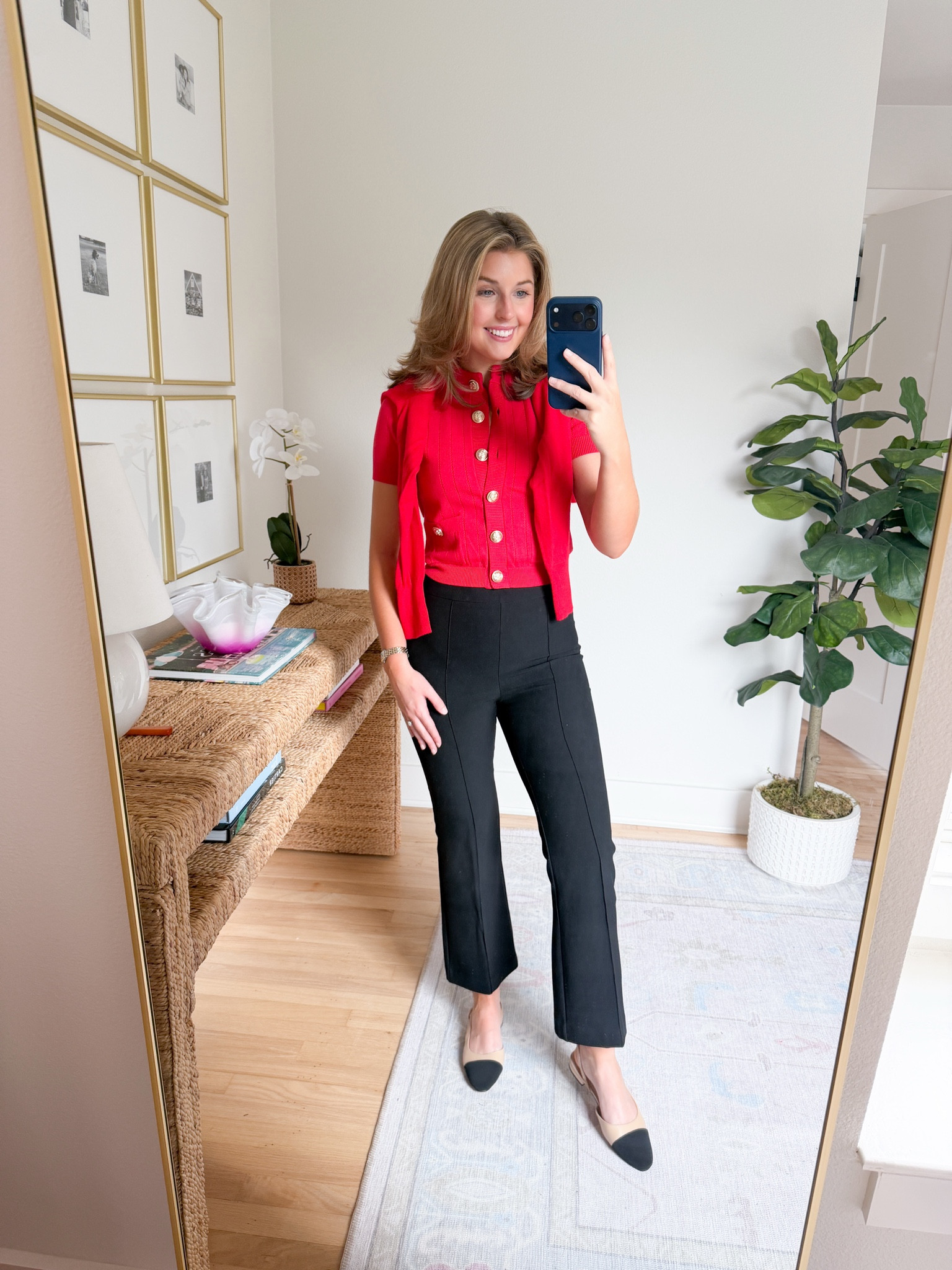 Holiday red outfit idea! Wearing a S in sweater. Pants are old, linked similar 