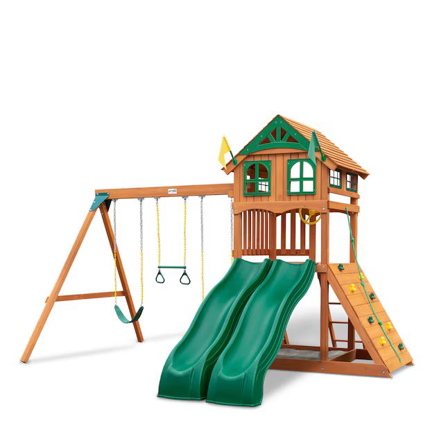 Gorilla Playsets Avalon with Wood Roof and Dual Slides Residential Wood Playset with Slide | Lowe's