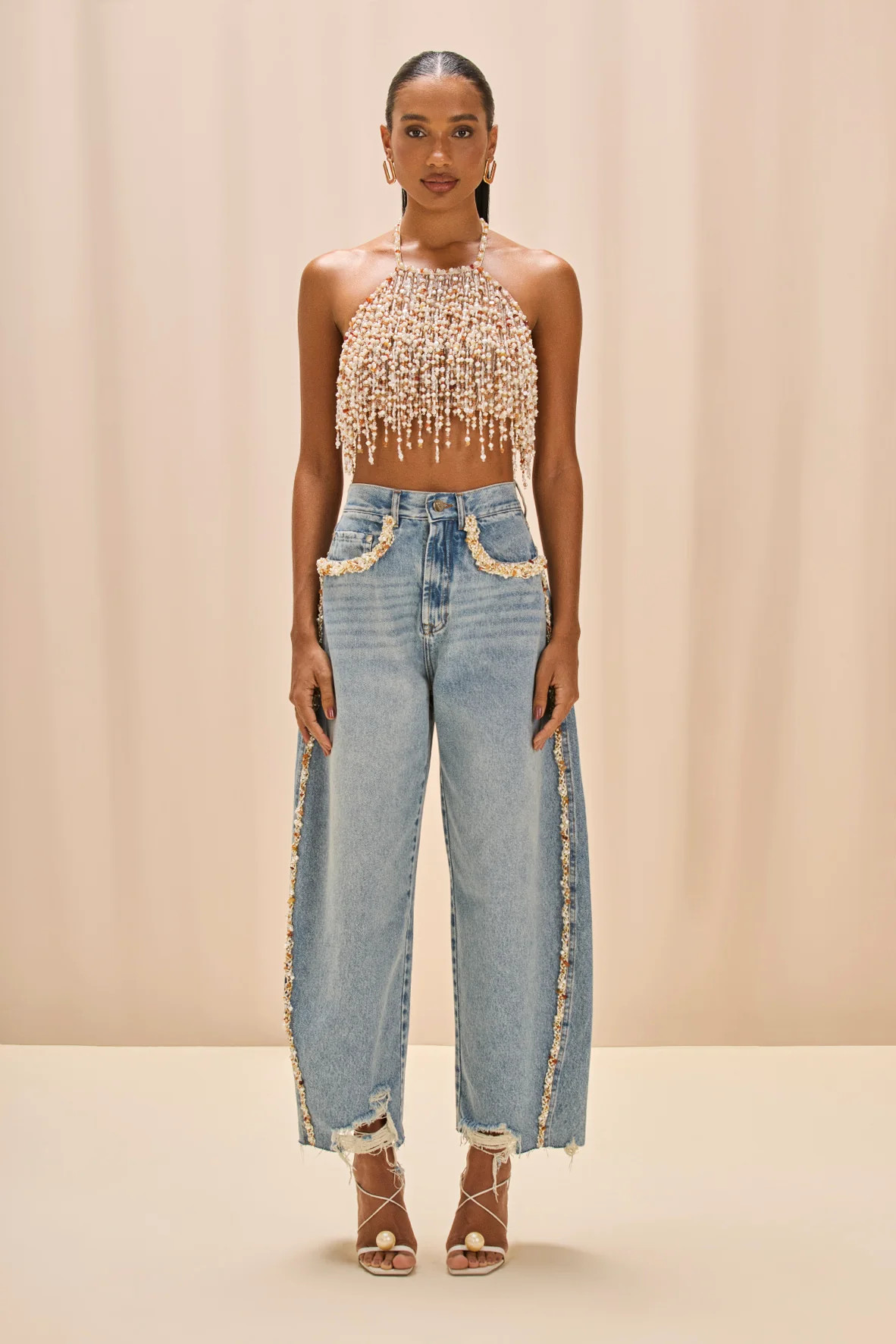 CAMILA COELHO BEADED DENIM PANT | PatBO