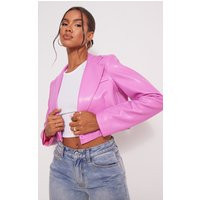 Pink Faux Leather Crop Shoulder Pad Blazer | PrettyLittleThing UK