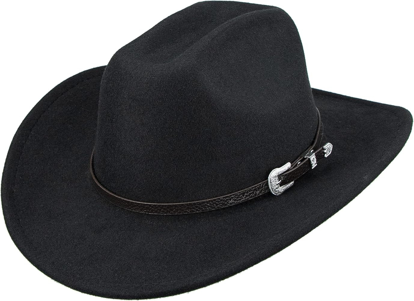Classic Black Western Felt Roll Up Brim Cowboy and Cowgirl Hat for Women and Men - Decoration wit... | Amazon (US)