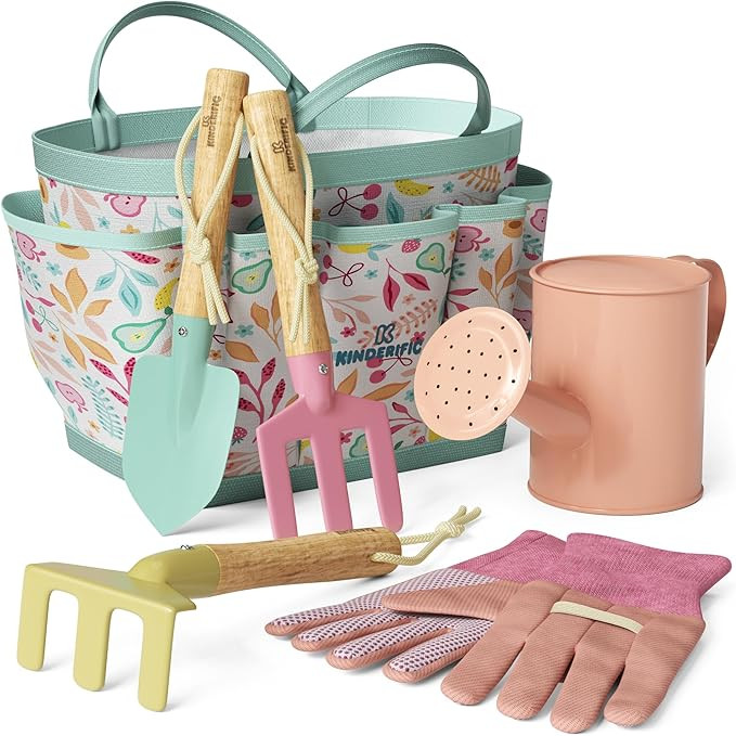 Gardening Set, Tool Kit, for Kids, STEM, Includes Tote Bag, Spade, Watering Can, Rake, Fork, Trow... | Amazon (US)